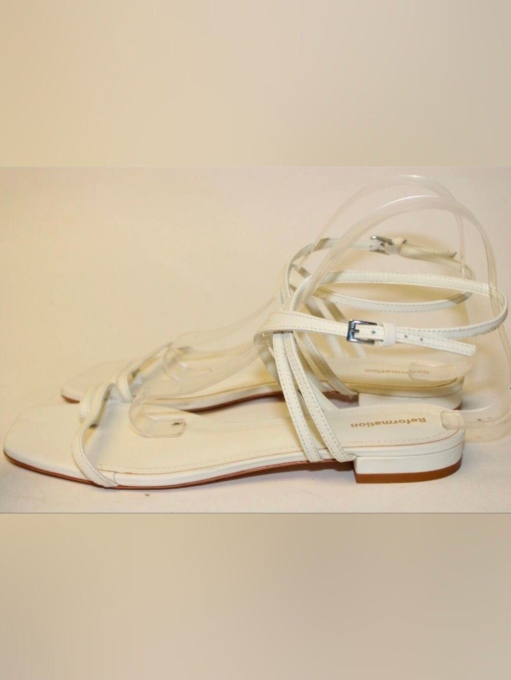 Reformation Sandals NEW White Leather Toe Ring Ankle Strappy Shoes Sandals 8 - Picture 12 of 16